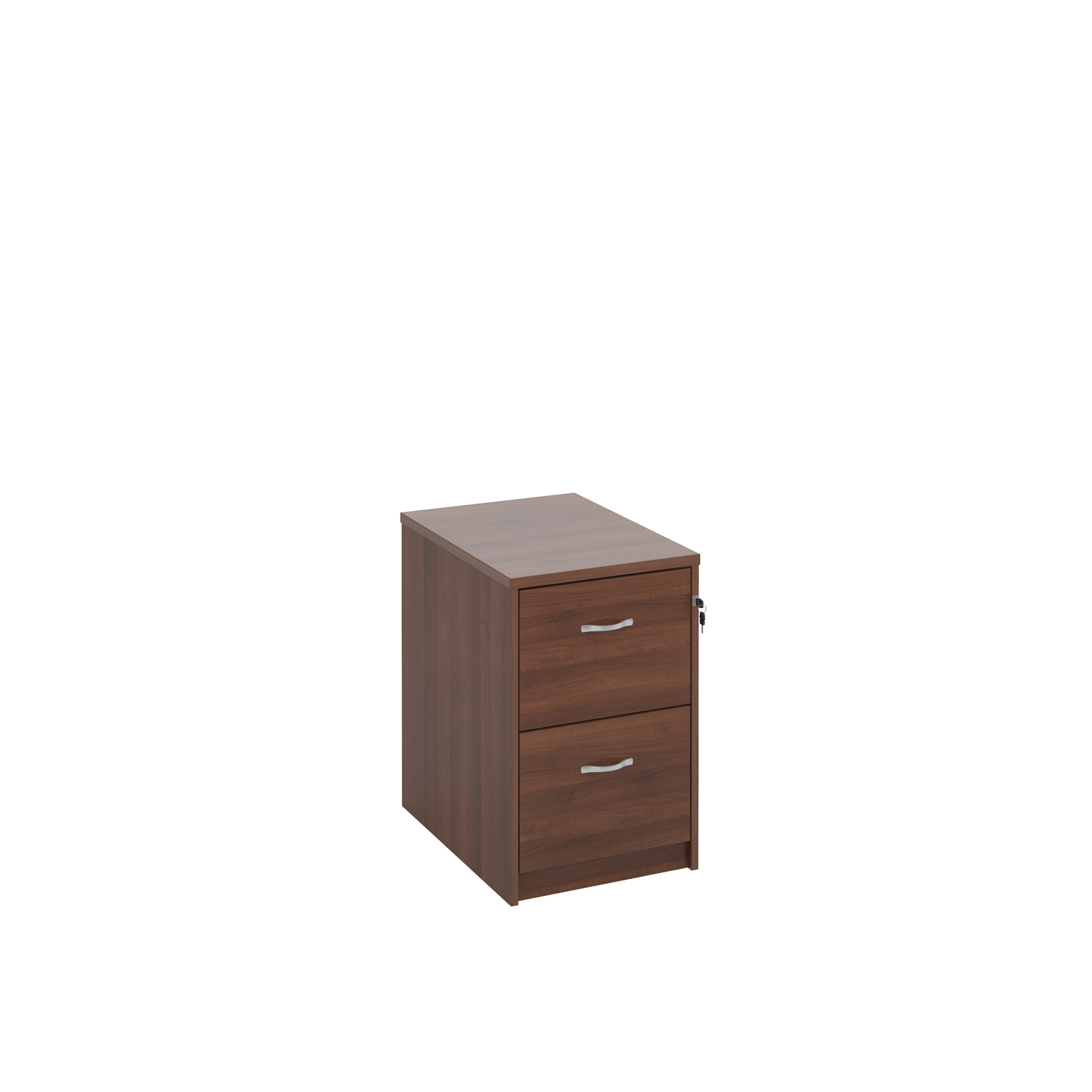 Wooden 2 drawer filing cabinet with silver handles 730mm high - walnut